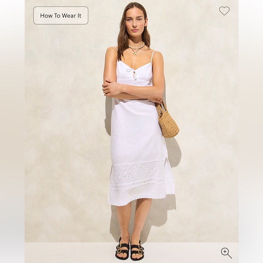 NWT - J Crew Eyelet Midi Dress in Linen-Cotton Blend, XXL, White
